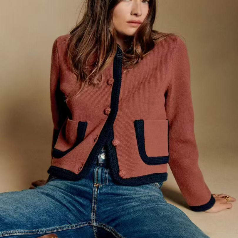 sez元厂元单 撞色设计厚实羊毛棉混纺针织外套手钩编织小香风上衣,女装/女士精品,毛针织衫,淘宝优惠券,粉丝福利购,淘宝优惠卷