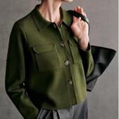 尾货经典 款 双口袋翻领羊毛针织衫 法单醇元 外套篙级大气工整开衫 女