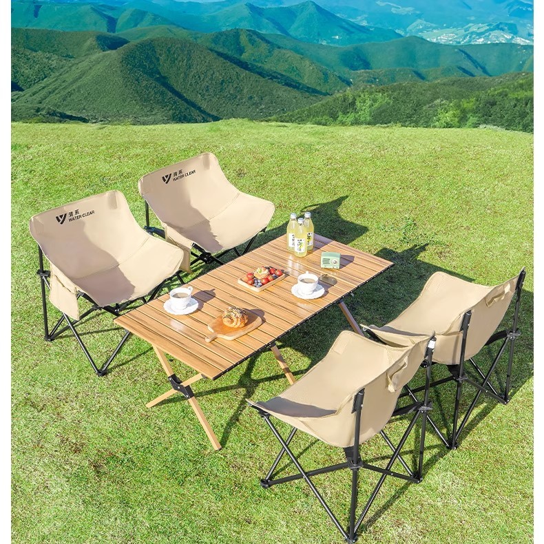 德国户外折叠桌椅套装便携式铝合金野餐桌露营桌椅组合便叠备用品