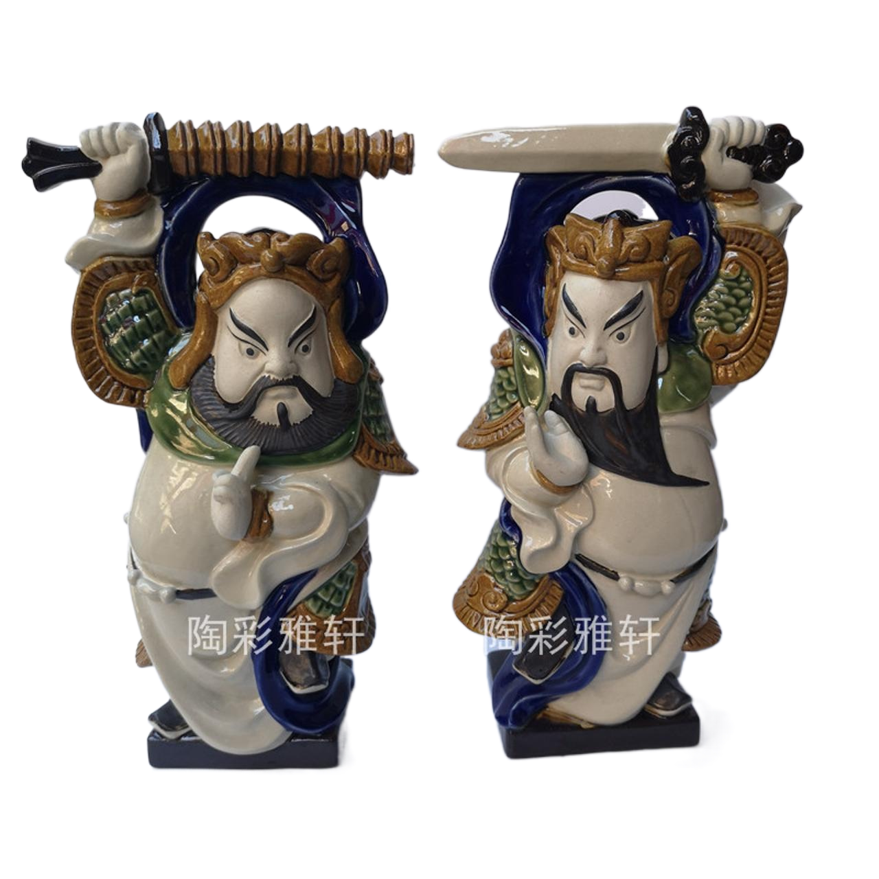 热销石湾陶瓷公仔工艺品家居客厅门神装饰摆件秦琼尉迟恭人物一对