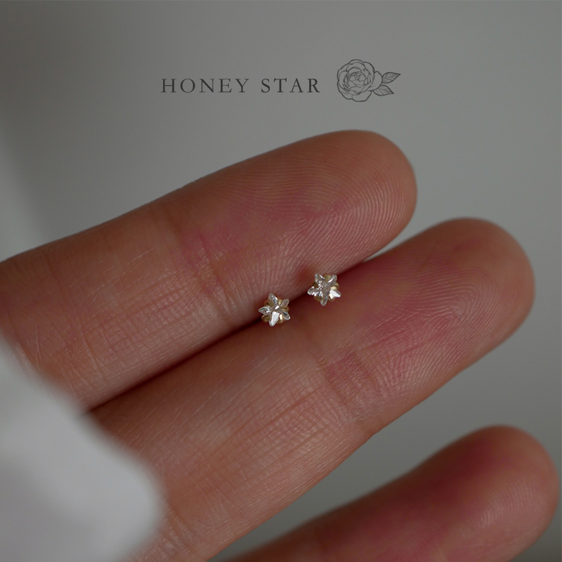 HONEY.10k金mini星耳钉 纯金精致简约可爱日系星星单钻闪亮耳骨钉