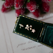 HONEY.10k金星空飞机耳钉 纯金mini精致星星月亮拧螺丝单只耳骨钉