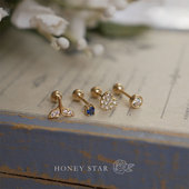HONEY.10k金美人鱼尾耳钉 纯金单钻爱心mini精致法式 拧螺丝耳骨钉
