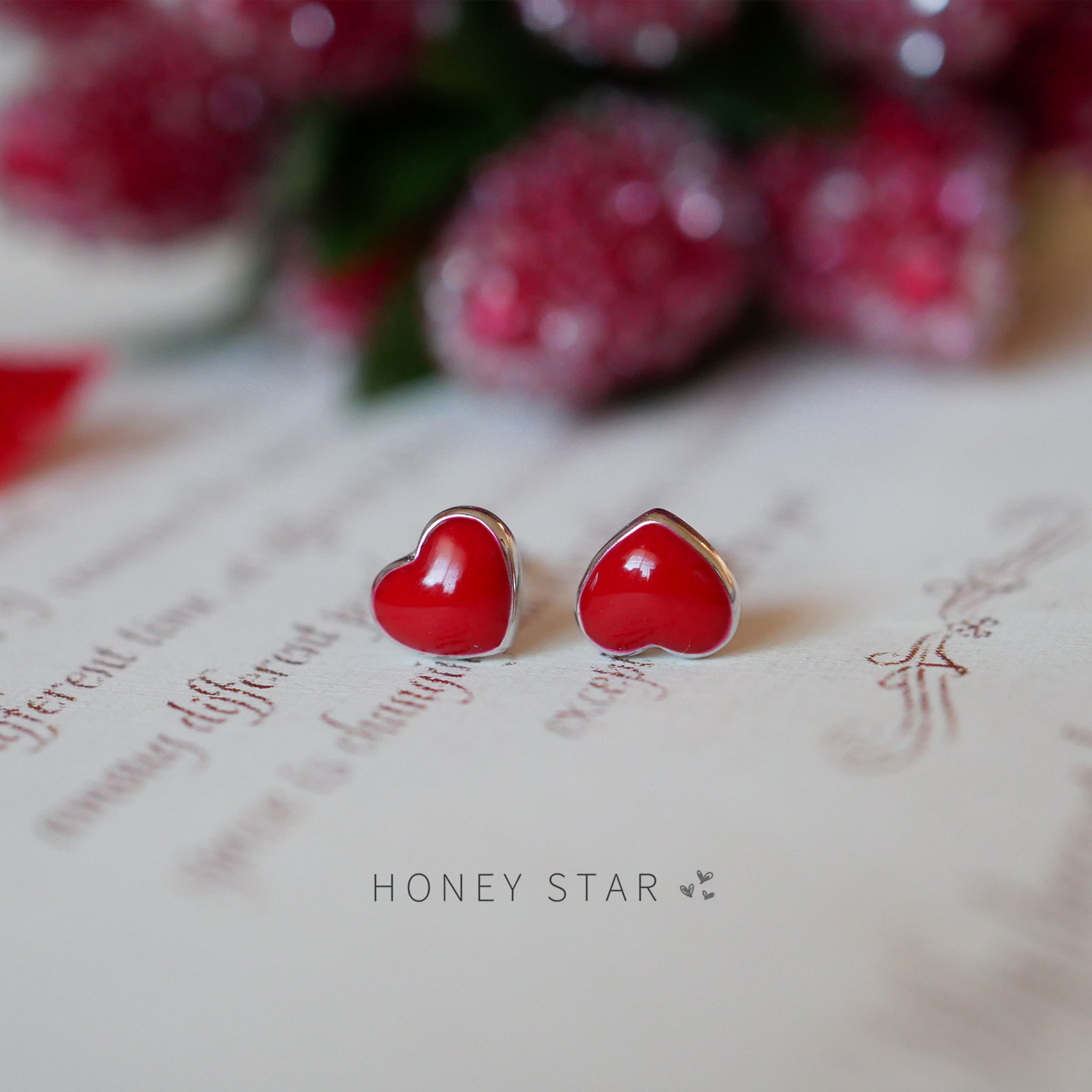 新年红色爱心耳钉 通体925纯银可爱简约开运本命年耳骨钉