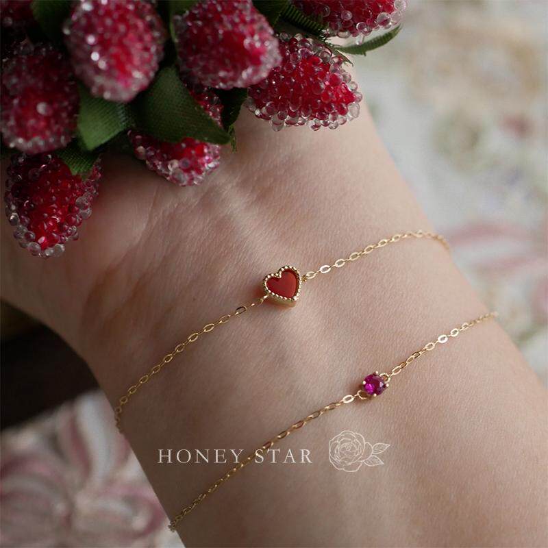 HONEY.14k金心形红玛瑙手链