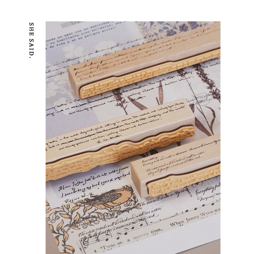 【她说】in1制物原创手帐复古印章 女性作家手写体英法文2in1木章