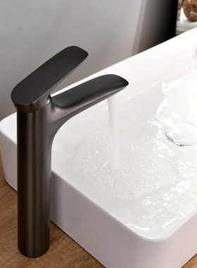 枪灰色面盆水龙头台上盆加高龙头艺术盆加高水龙头全铜冷热水龙头