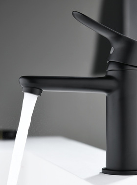 枪灰色全铜冷热水龙头洗脸盆黑色家用洗手盆卫生间台盆单孔水龙头