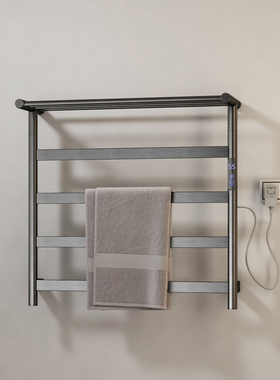 YJB枪灰色恒温烘干架智能304不锈钢电热毛巾架碳纤维加热浴室收纳