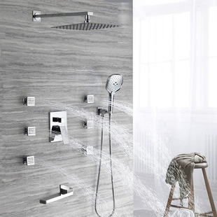 2021新款方形纯铜主体预埋入墙式浴室淋浴器冷热双控暗装洗浴花洒