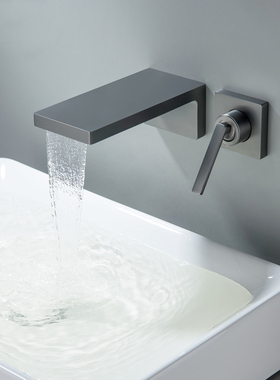 枪灰色暗装面盆水龙头浴室洗手盆瀑布入墙式预埋全铜冷热浴缸龙头