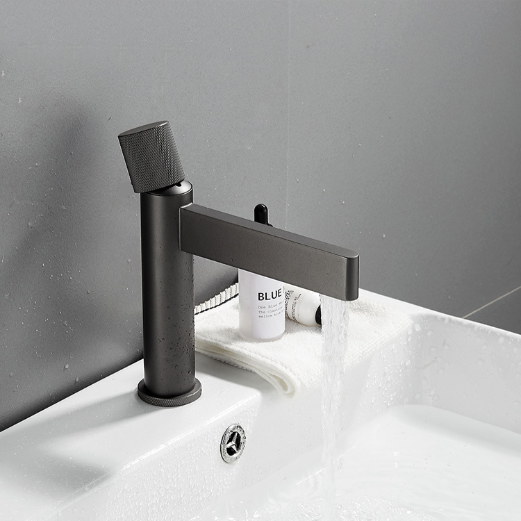 创意艺术全铜灰色冷热水龙头卫生间黑色磨砂黑台上盆加高面盆龙头