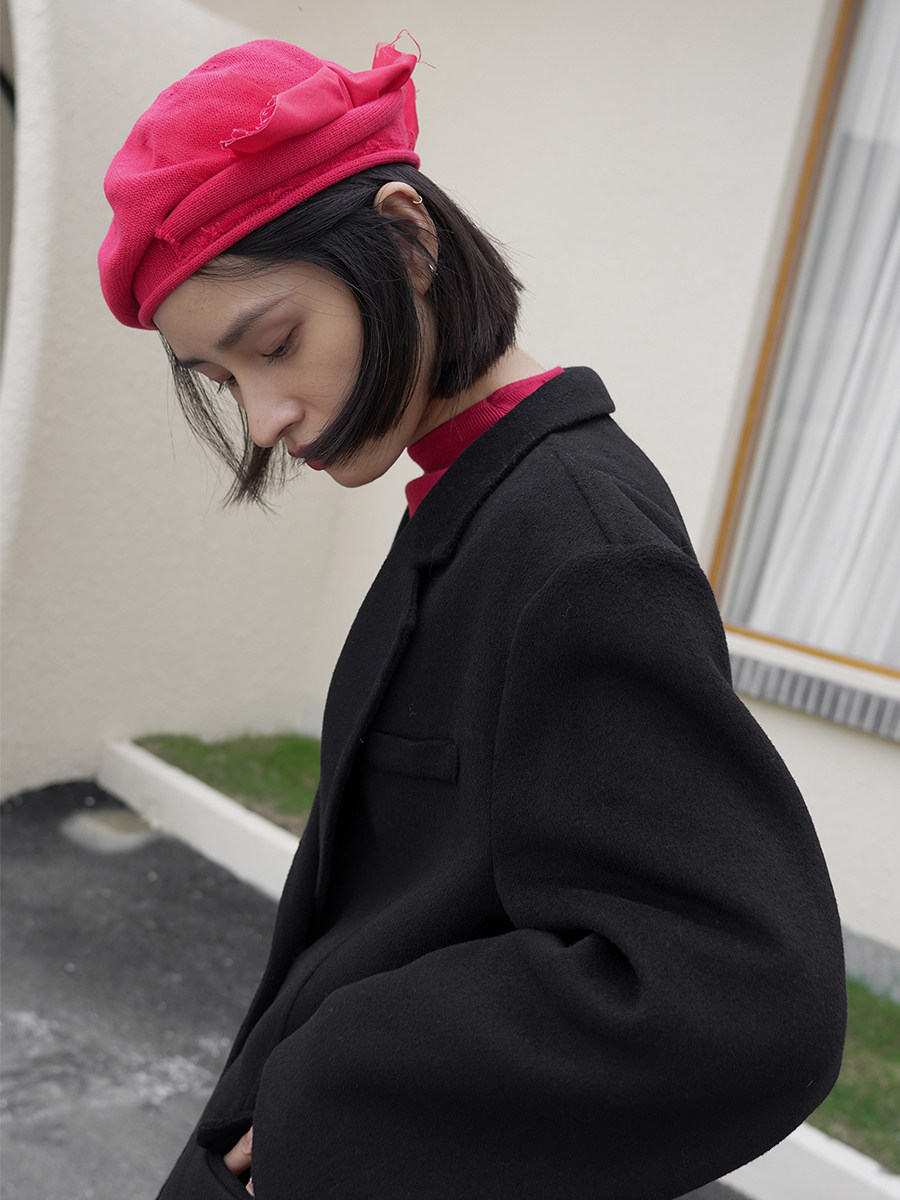 1996不讨喜 小众法式俏皮不锁边贝雷帽多层蕾丝拼接画家帽女咖啡