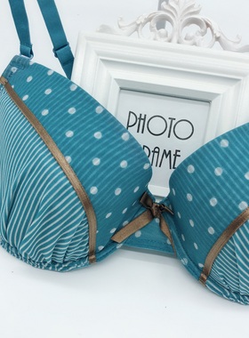 特价！日单薄少女圆点条纹蓝色大胸可爱胖MM大码80E85D女文胸内衣