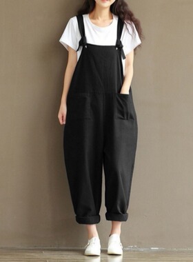 Womens Casual Loose Linen Pants Jumpsuit Trousers Overalls