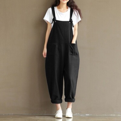 Womens Casual Loose Linen Pants Jumpsuit Trousers Overalls