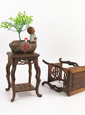 红木工艺品鸡翅木海马几实木小花架木雕摆件高脚几多肉植物小底座