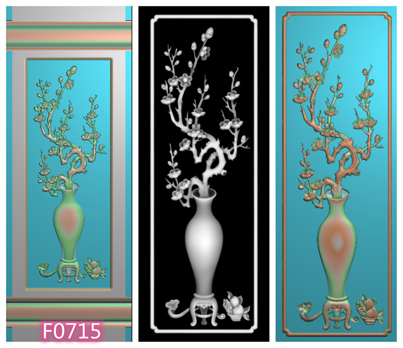 梅花花瓶精雕图JDP 花瓶梅花浮雕图 梅花瓶灰度图 有线