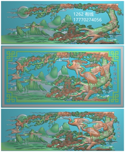 1262新石雕松鹤延年精雕图JDP背景墙松鹤延年松树浮雕图灰度图BMP