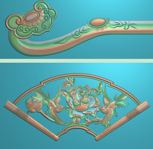 灰度图 浮雕图 如意 扇形花鸟 精雕图 JDP电脑雕刻