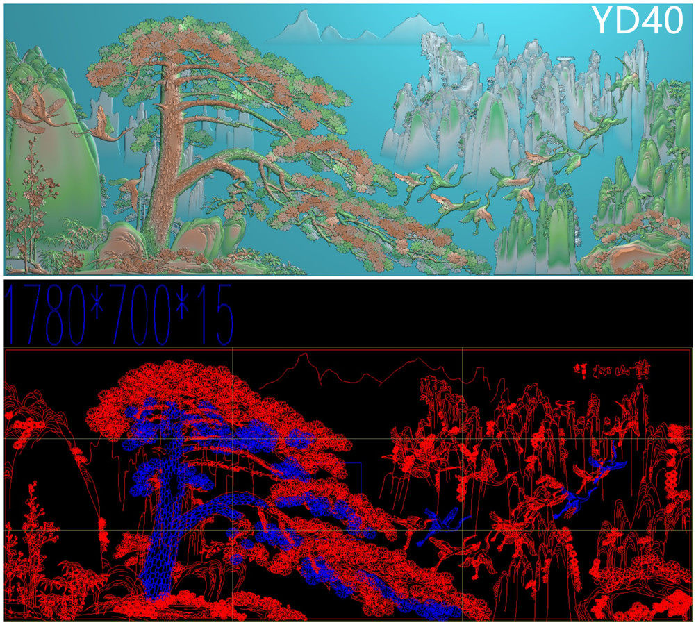 山水 迎客松 挂匾 挂屏 横屏木雕精雕图jdp浮雕石雕灰度图bmp