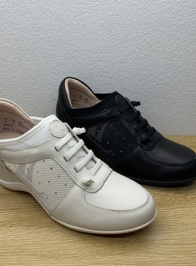 Hush Puppies 暇步士女鞋圆头真皮坡跟增高休闲鞋女单鞋HMF44