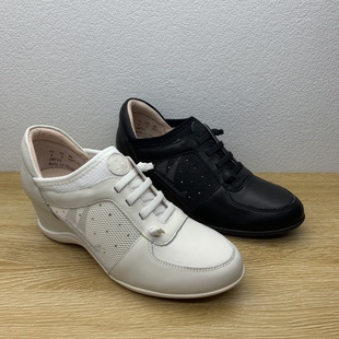 Hush Puppies 暇步士女鞋圆头真皮坡跟增高休闲鞋女单鞋HMF44