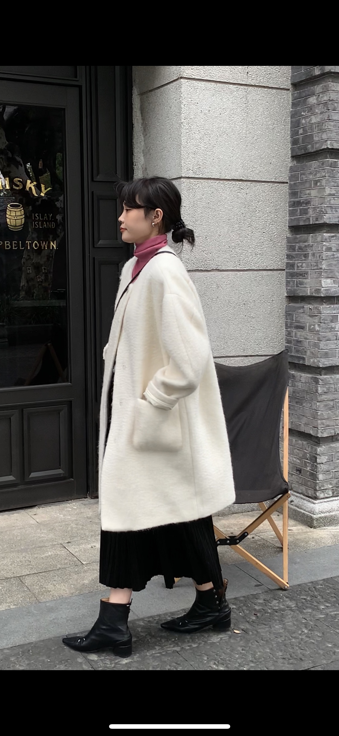 欧货 misuo米索美素羊毛呢大衣外套女圆领中长款加厚外套