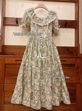 LIBERTY复古油画风法式连衣裙夏新款