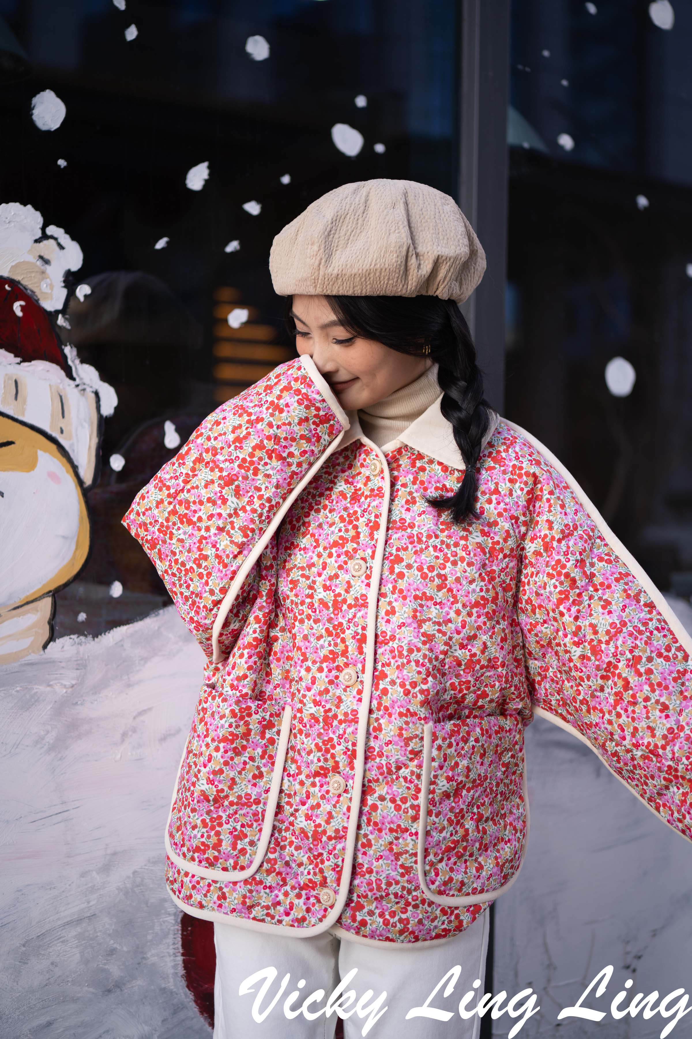 liberty 圣诞烫金红星浆果  /besty樱粉蝶恋花休闲宽松新雪丽棉服