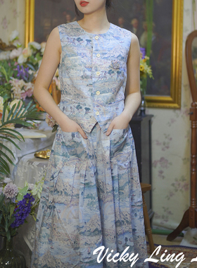 特惠LIBERT蓝色故事岛无袖背心马甲裙裤套装