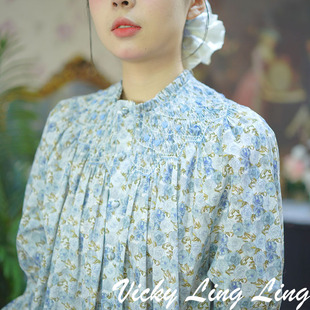 多色可选 liberty蓝玫瑰 蓝色故事岛绣花打缆连衣裙