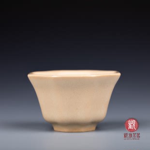 龙泉青瓷功夫茶具品茗杯陈卫武纯手工米黄釉扳指杯复古家用主人杯