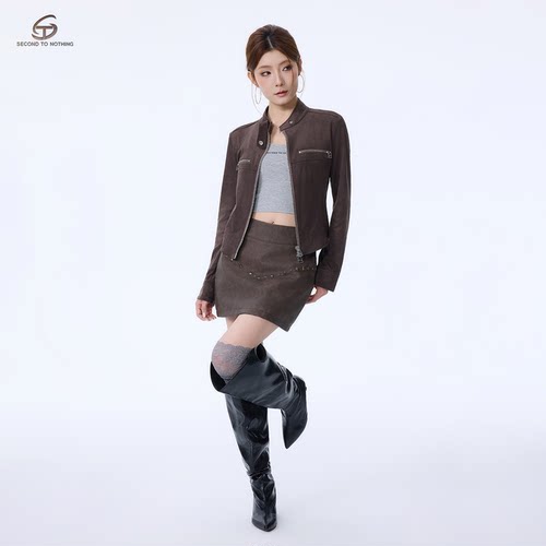 新款收腰显瘦工装麂皮短款外套