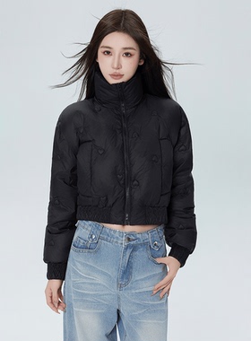 STN重工艺刺绣高领小个子2025冬季新款三防布白鸭绒短款羽绒服女