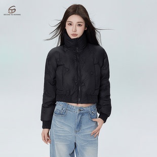 羽绒服女 三防布白鸭绒短款 STN重工艺刺绣高领小个子2025冬季 新款