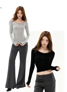 STN莱塞尔天丝长袖亨利领针织打底衫2025新款女秋季百搭高级上衣