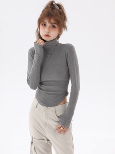 弹力秋冬长袖 STN美式 女2025新款 加绒磨毛打底衫 针织 辣妹高领修身