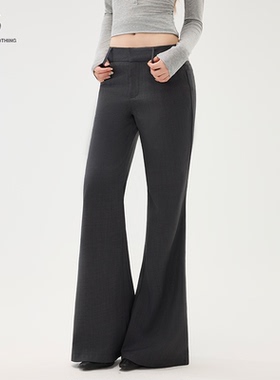 STN灰色辣妹低腰微喇休闲裤女2025新款修身显瘦夏秋重垂感西裤子