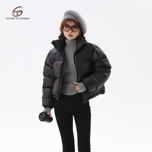 肯豆短款立领加厚羽绒服女