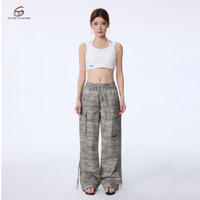 美式高街阔腿重工迷彩工装裤女