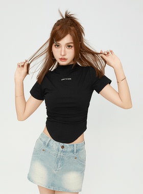 STN美式复古辣妹上衣设计高级小众夏季短T多巴胺穿搭女2025新款女