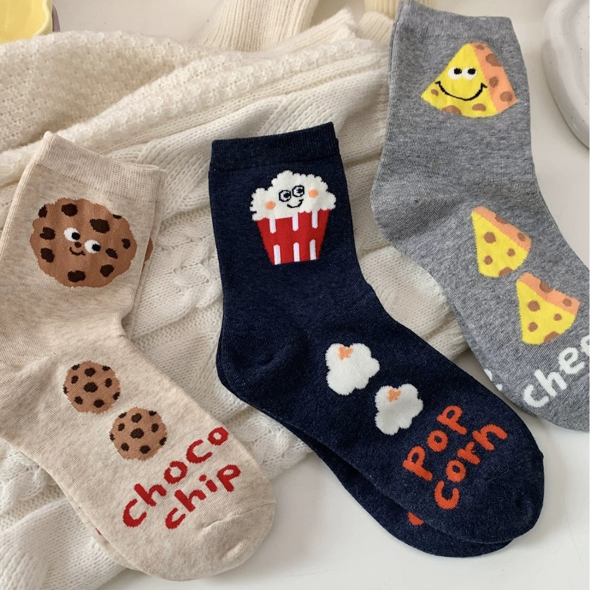 曲奇奶酪芝士袜子女中筒袜ins潮女袜春秋日系可爱卡通学生堆堆袜