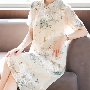 中老年洋氣端莊改良旗袍新中式 真絲裙子 媽媽桑蠶絲連衣裙新款 夏季