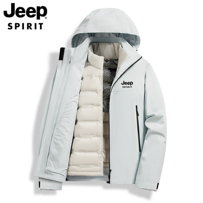 JEEP SPIRIT吉普冲锋衣羽绒服三合一男女情侣款外套男款登山服女