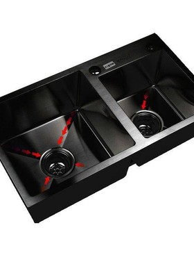 72x40 75x41 80x45 85x45 92x45黑色水槽双槽厨房洗菜盆不锈钢