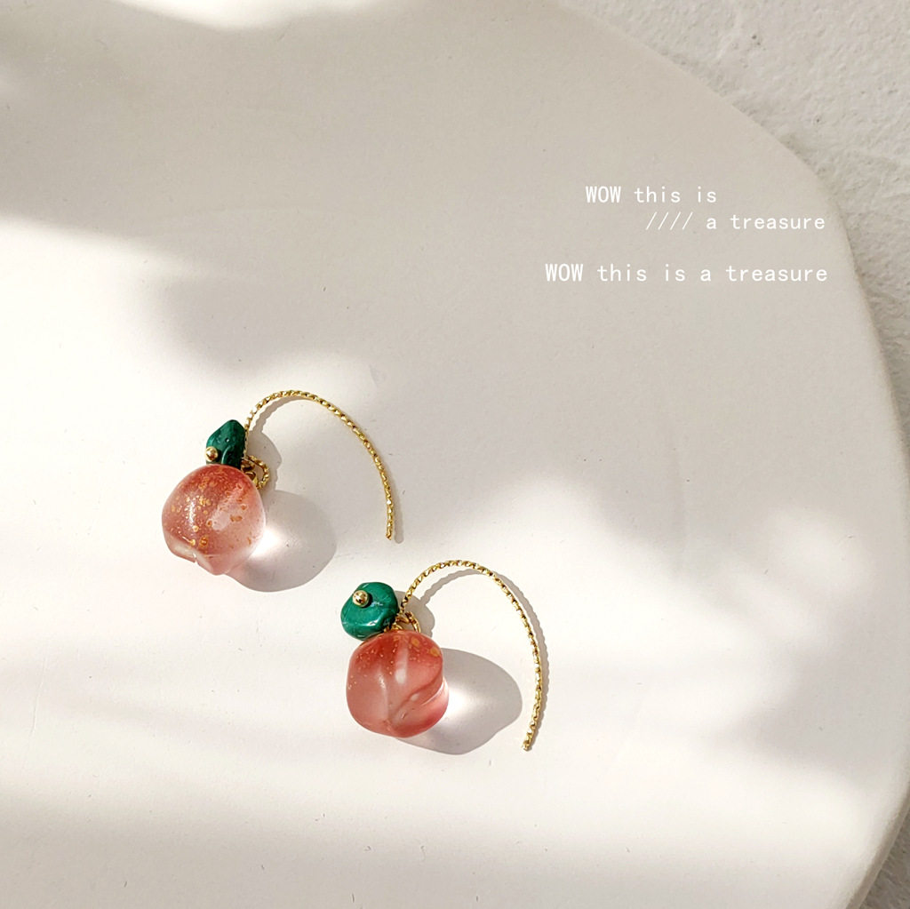 复古日系水蜜桃少女可爱晕染百搭水果耳环女2021春夏新款气质耳饰