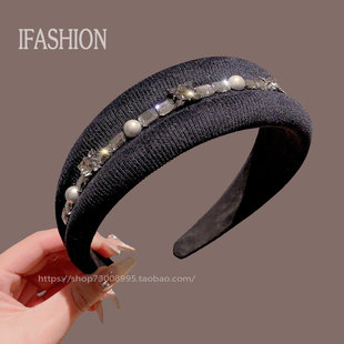 韩版 水钻高颅顶压发发卡洗脸外出百搭头箍网红女 轻奢发箍2025新款