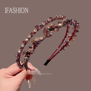 韩国大东门复古气质水晶韩版闪亮水钻发箍高级感镶钻双层重工发箍