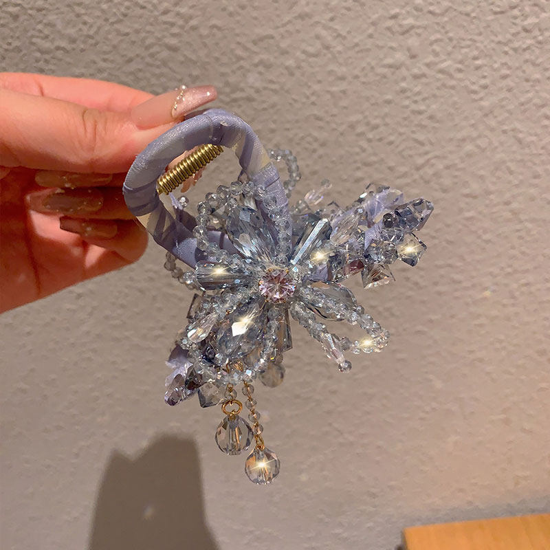 法式轻奢花朵发夹流苏水晶发抓甜美高级感重工高端头饰仙美发夹子